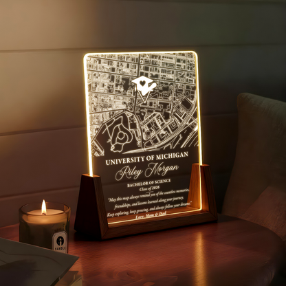 Custom Graduation Map LED Plaque – Personalized University Gift with Name, Degree & Class Year