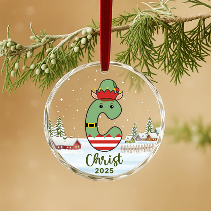 Monogram Letter Name Elf Custom Glass Ornament