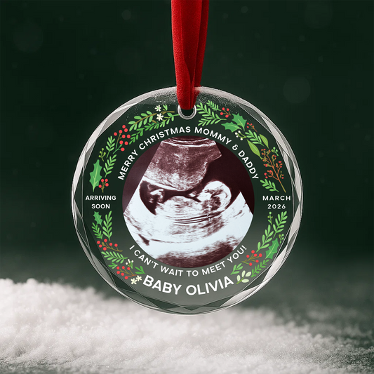Coming Soon Baby Ultrasound Ornament, Personalized Name and Photo Ornament