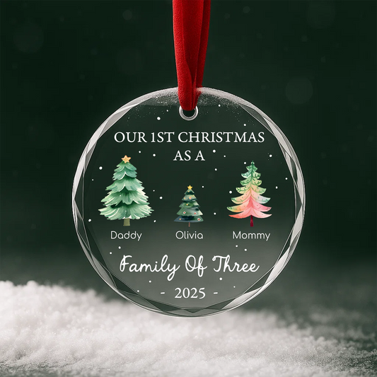 First Christmas as Family of Three Ornament, Customize Name and Year