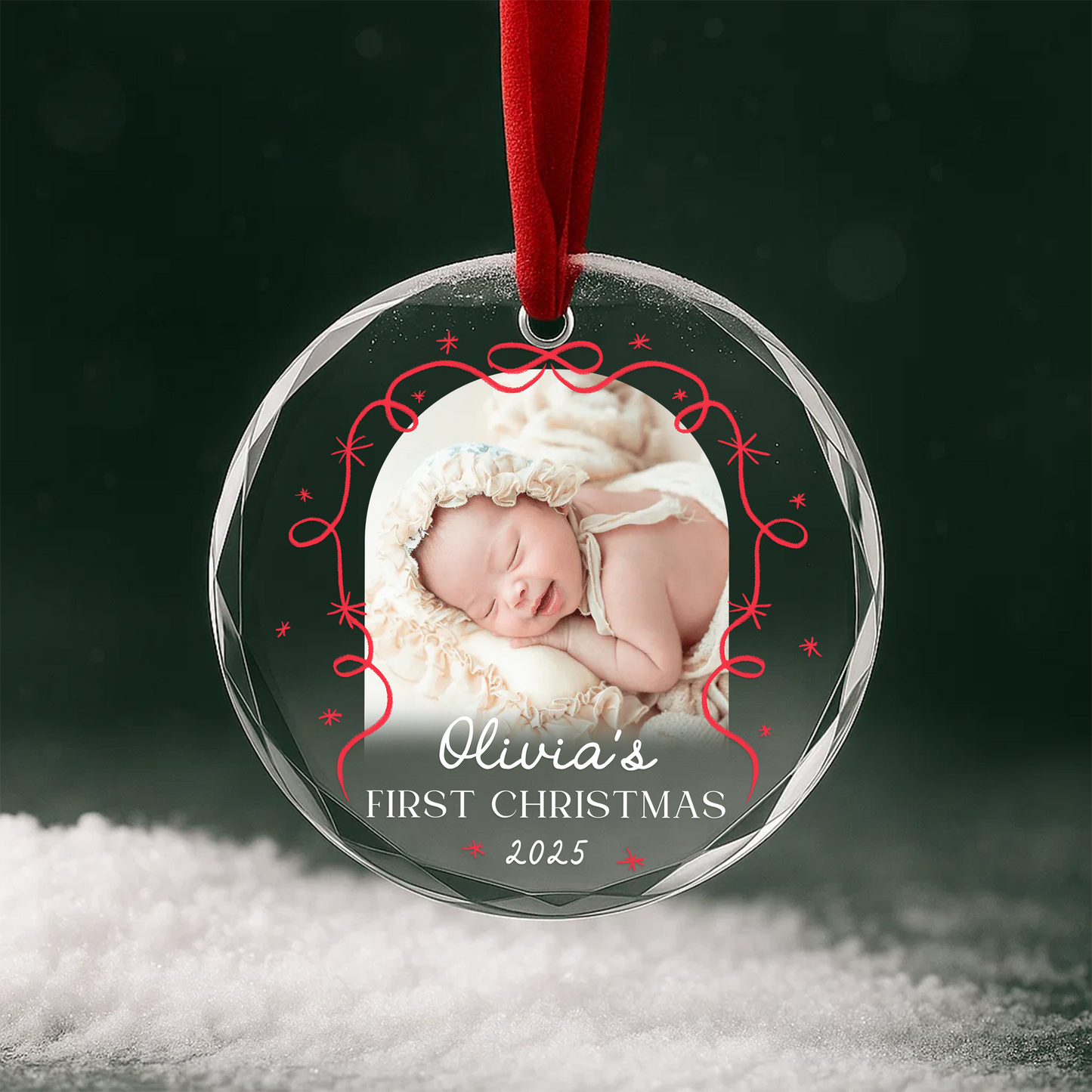Baby First Christmas Ornament, Customize Name and Year