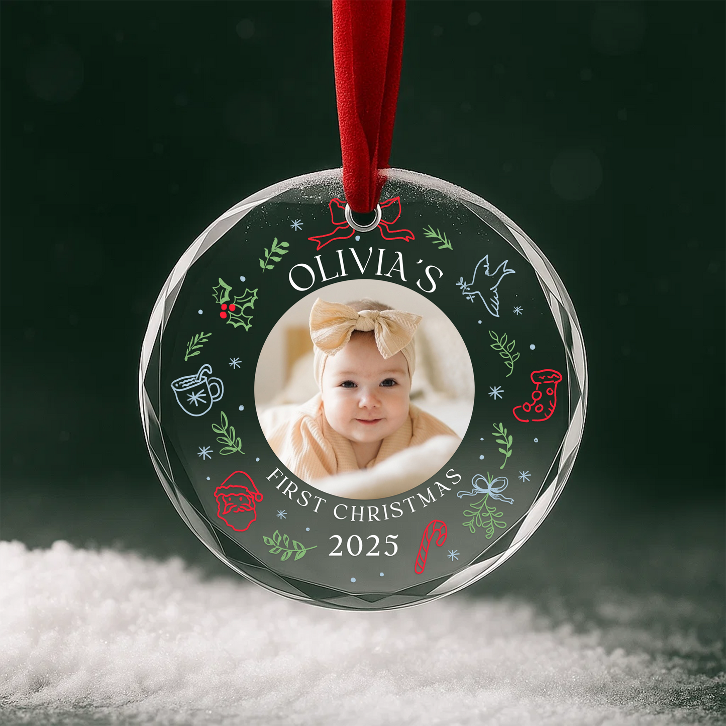 Baby First Christmas Ornament, Customize Name and Year