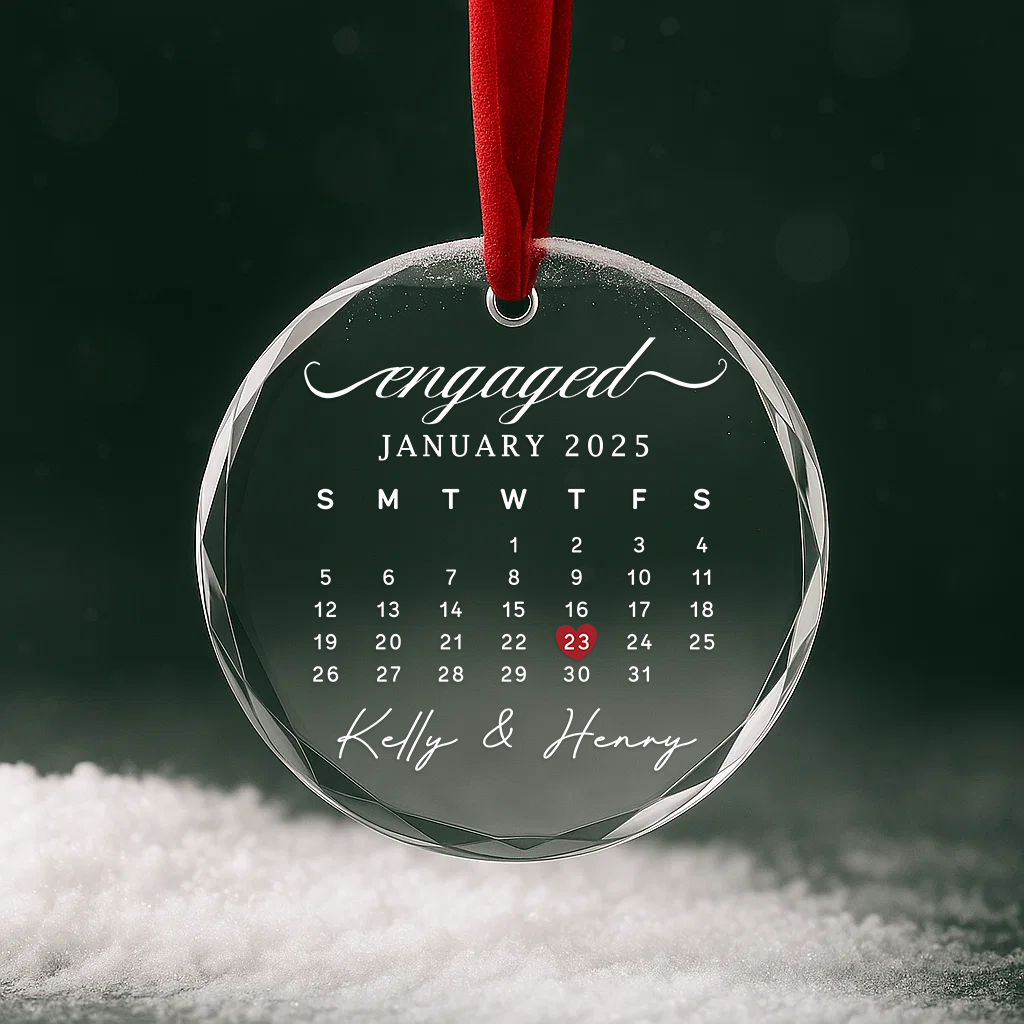Engaged Calendar Ornament with Custom Date, Wedding Keepsake