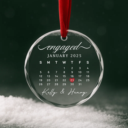 Engaged Calendar Ornament with Custom Date, Wedding Keepsake