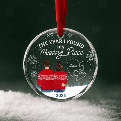 The Year I Found My Missing Piece, Personalized Couple Ornament with Puzzle Heart