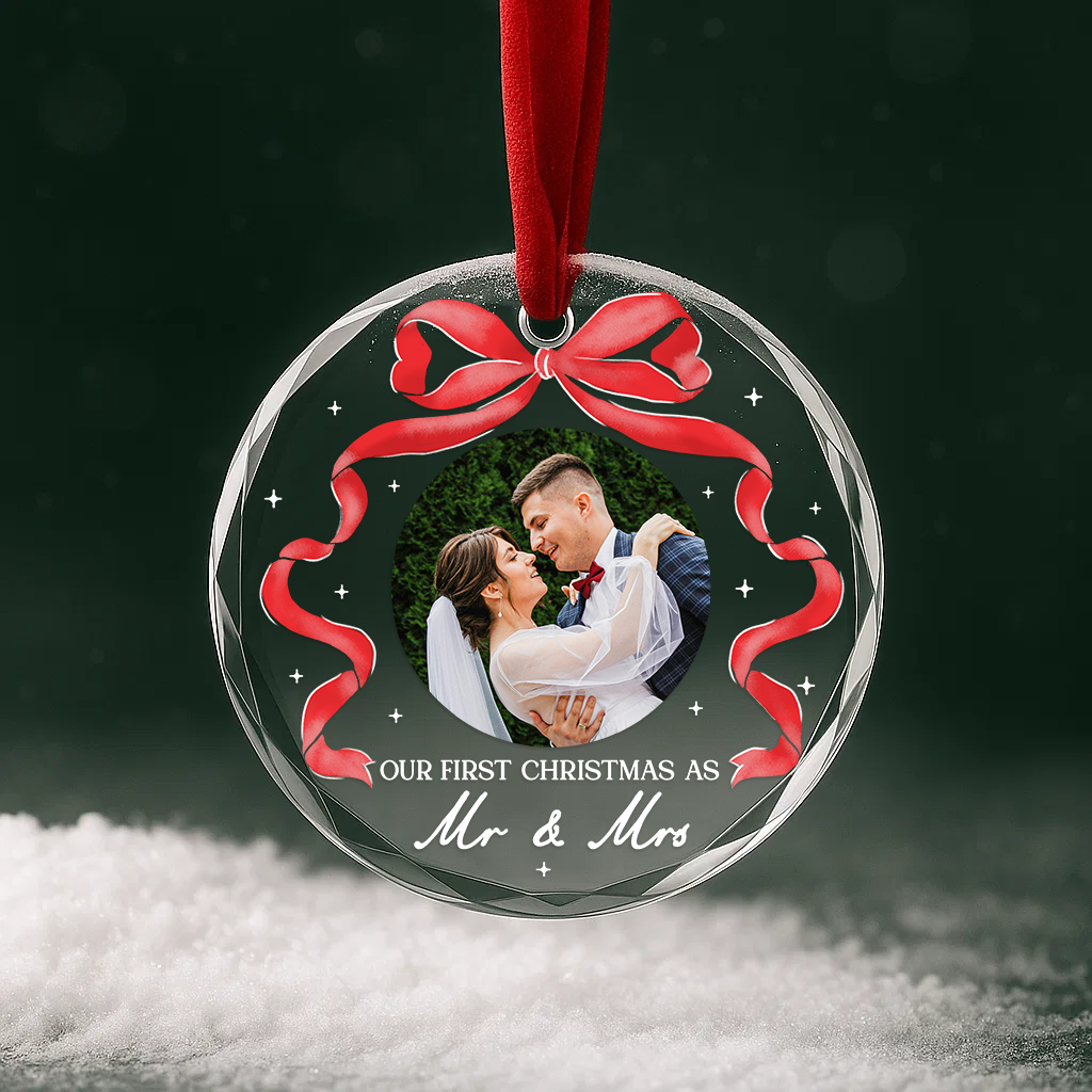 Our First Christmas as Mr Mrs, Custom Glass Ornament