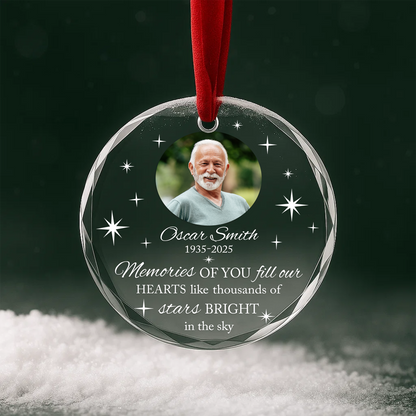 Custom Photo Memorial Ornament, Memories Bright Like Stars Sympathy Gift