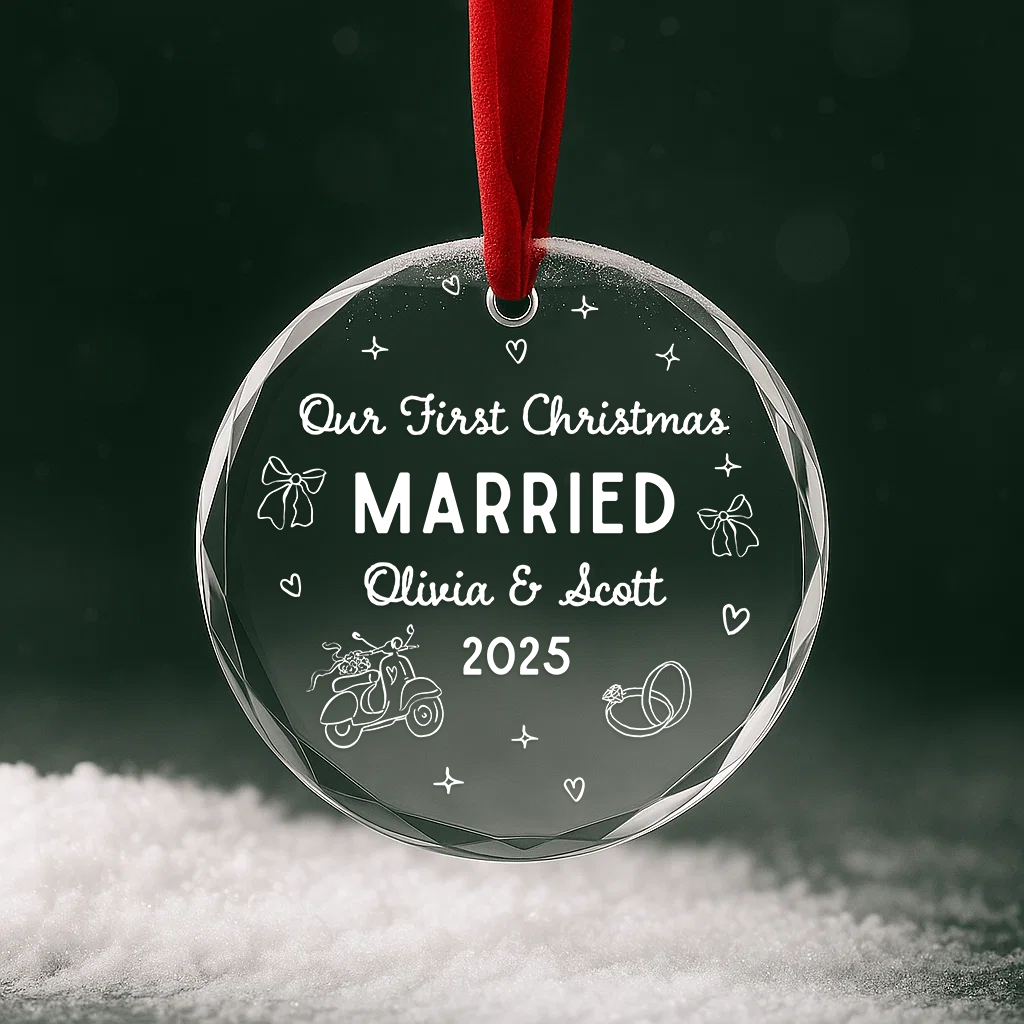 Our First Christmas Married, Custom Glass Ornament