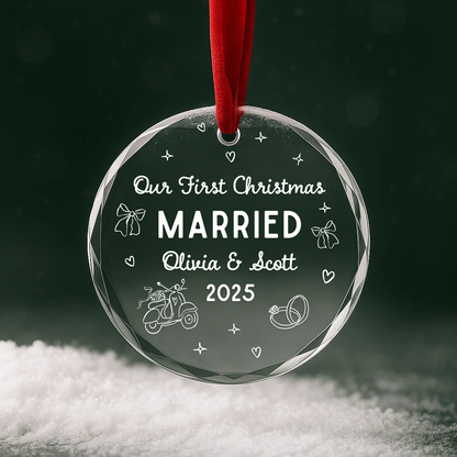 Our First Christmas Married, Custom Glass Ornament
