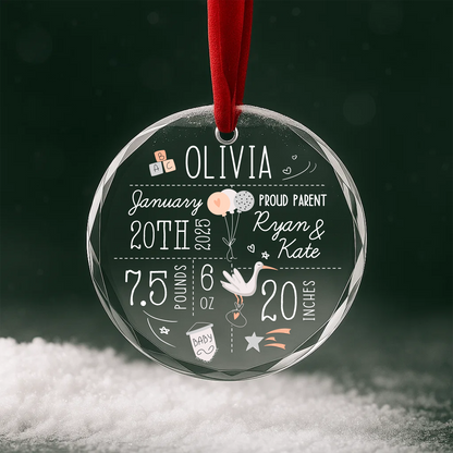 Baby First Christmas Ornament, Custom Name and Birth Stat