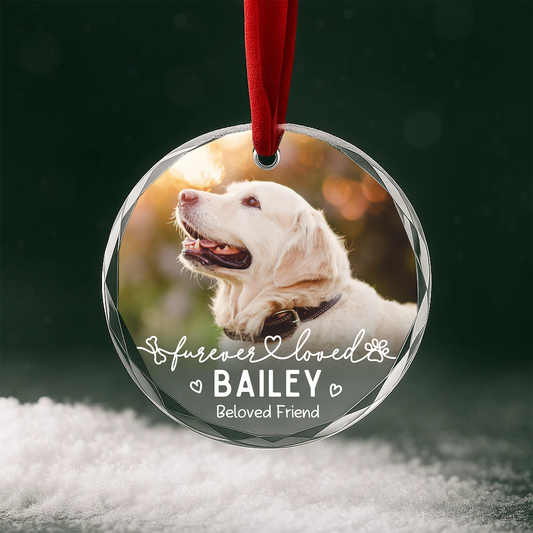Forever Loved Pet Memorial Photo Ornament, Personalized Pet Photo Ornament