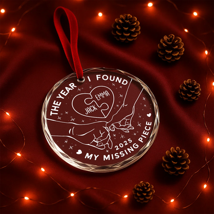 The Year I Found My Missing Piece Couple Hands Custom Glass Ornament