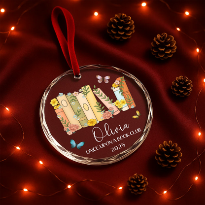 Once Upon a Book Club Ornament, Floral Book Stack Personalized Design