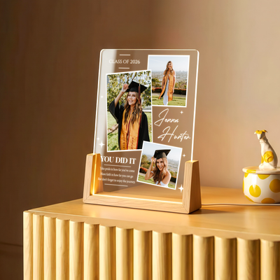 Personalized Graduation Photo Collage LED Plaque – Custom Name & Photos Class of 2026 Gift