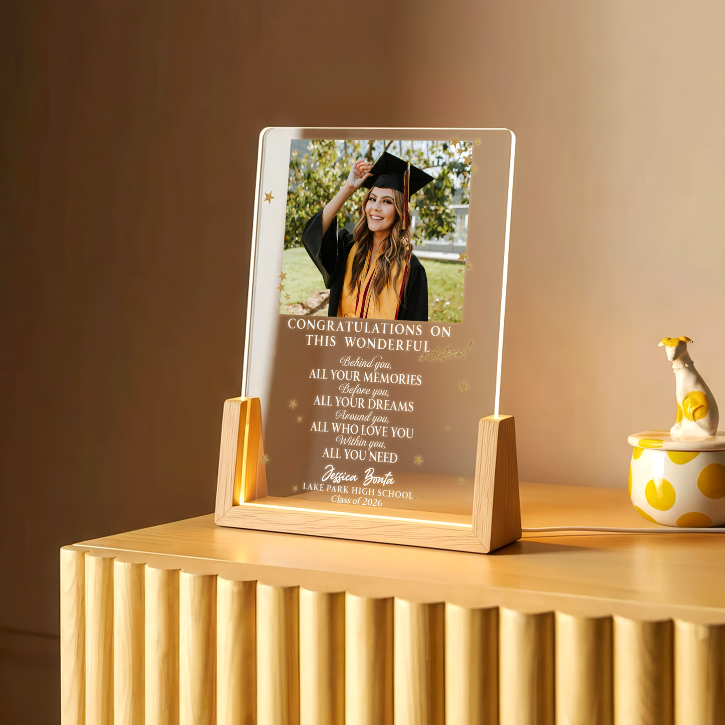 Personalized Graduation Photo LED Plaque – Custom Name & School Gift for Class of 2026