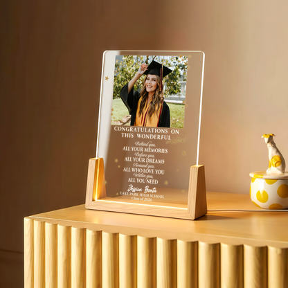 Personalized Graduation Photo LED Plaque – Custom Name & School Gift for Class of 2026