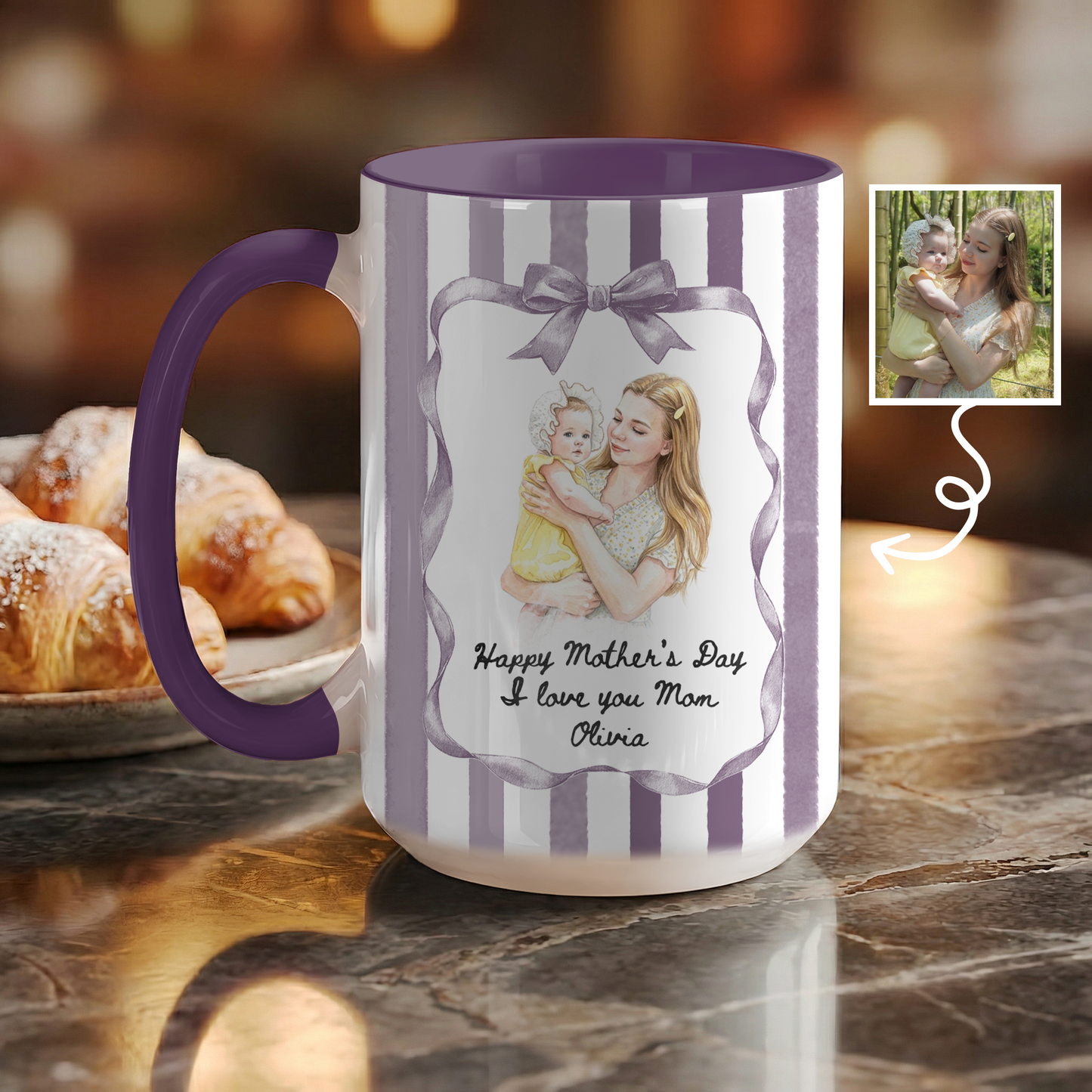Personalized Photo Mug for Mom – Custom Illustrated Portrait Mug, Mother’s Day Gift