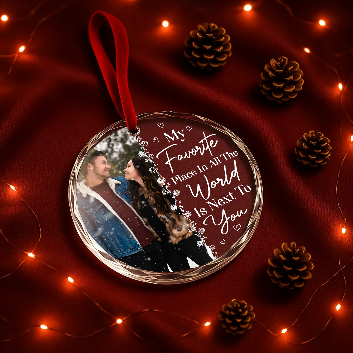 My Favorite Place in All the World Is Next to You Photo Heart Ornament