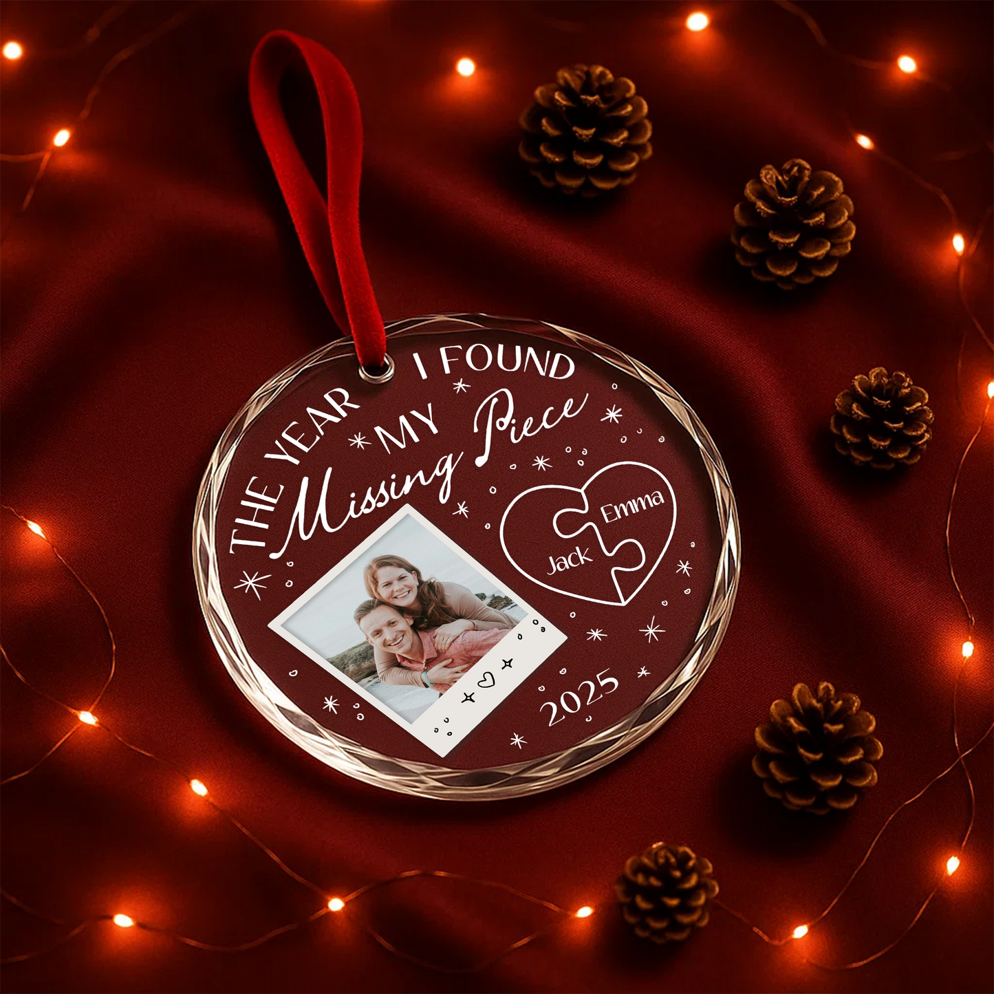 The Year I Found My Missing Piece Couple Photo Custom Glass Ornament