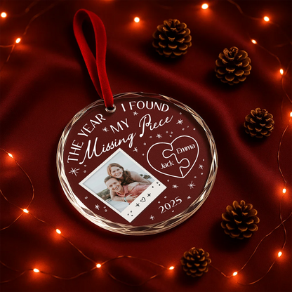 The Year I Found My Missing Piece Couple Photo Custom Glass Ornament