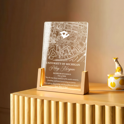 Custom Graduation Map LED Plaque – Personalized University Gift with Name, Degree & Class Year