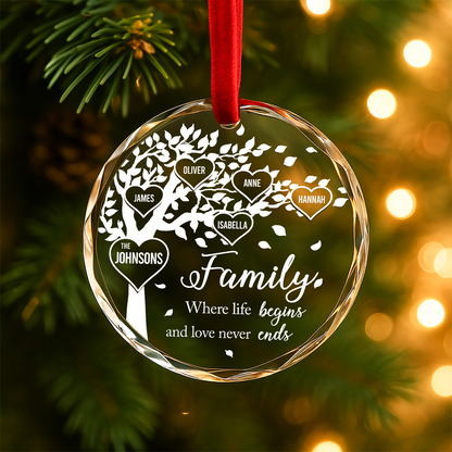 Family Tree Personalized Heart Ornament Where Life Begins and Love Never Ends
