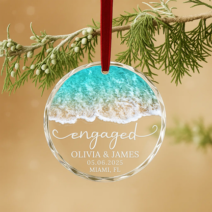 Engaged on the Beach Ornament, Ocean Shoreline Design, Custom Names & Date