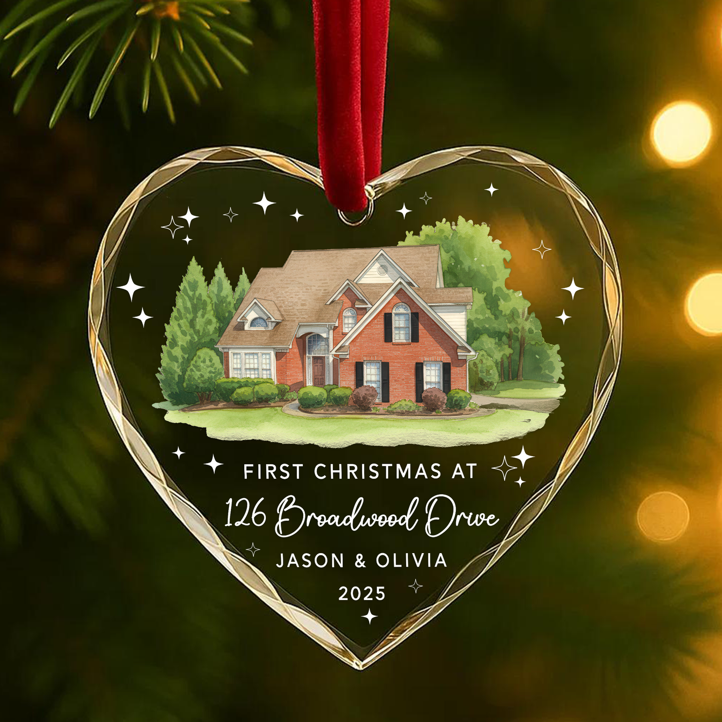First Christmas at New Home Ornament, Custom House Illustration