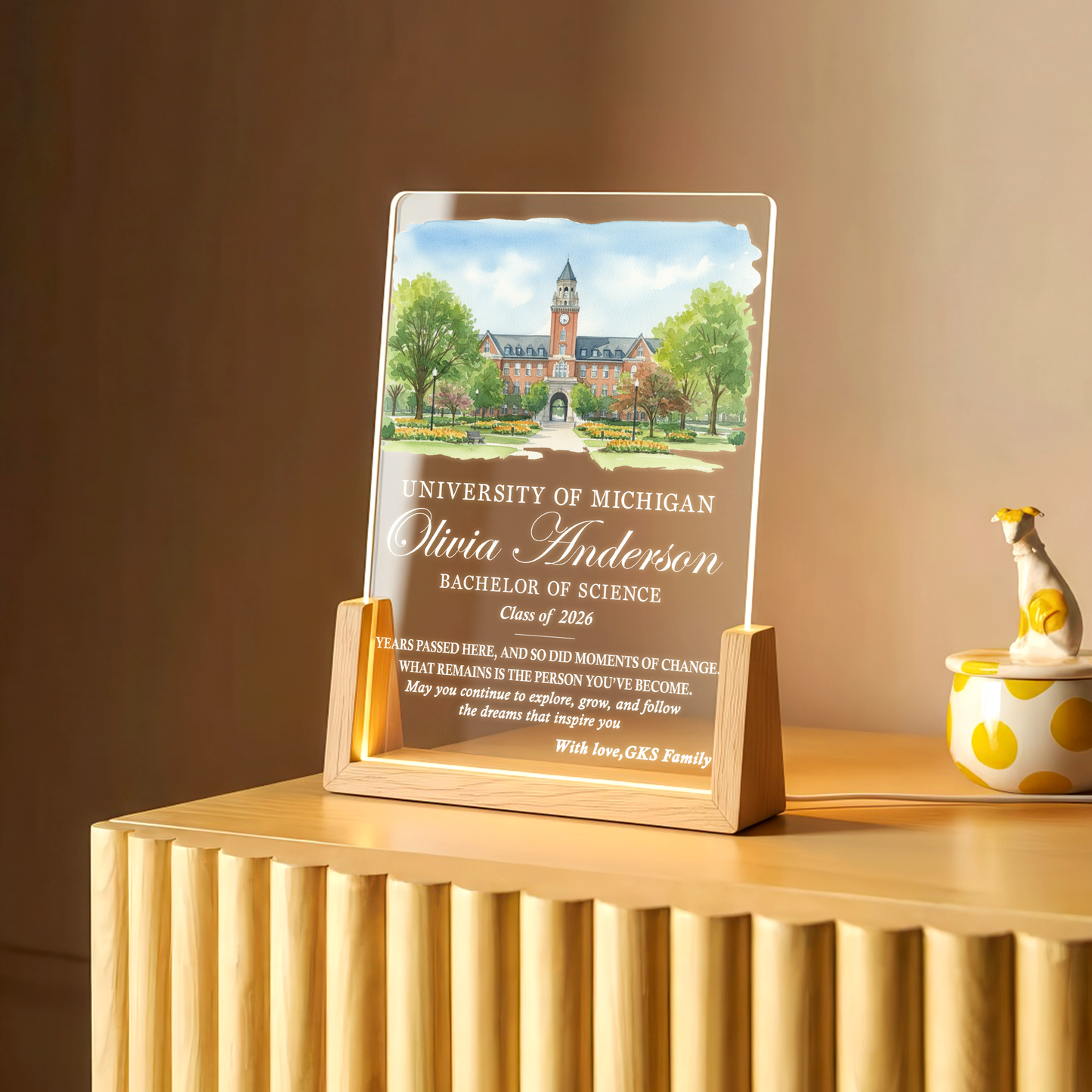 Personalized Graduation LED Plaque – Custom University Illustration Gift with Name & Degree