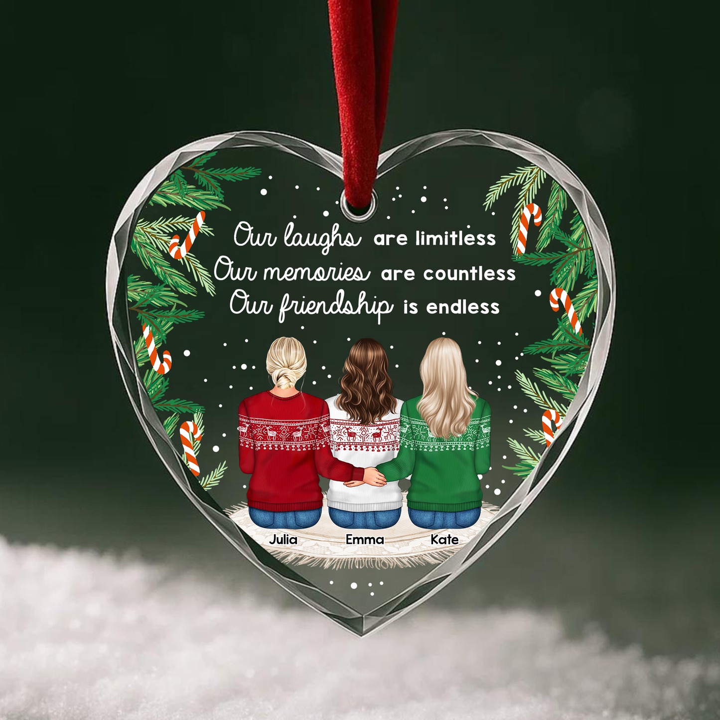 Our Laughs Are Limitless Friendship Custom Glass Ornament