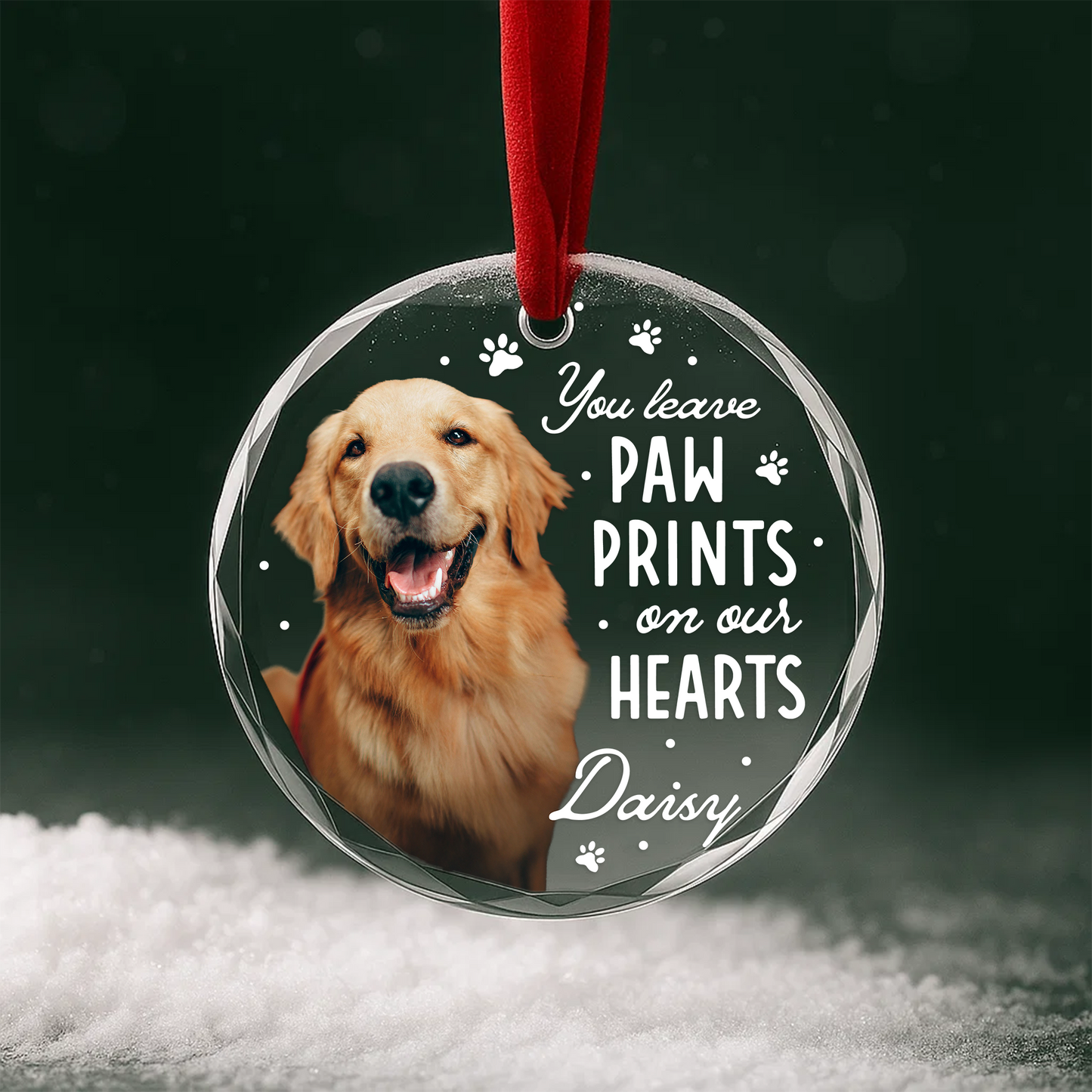 You Leave Paw Prints on Our Hearts, Personalized Pet Memorial Ornament