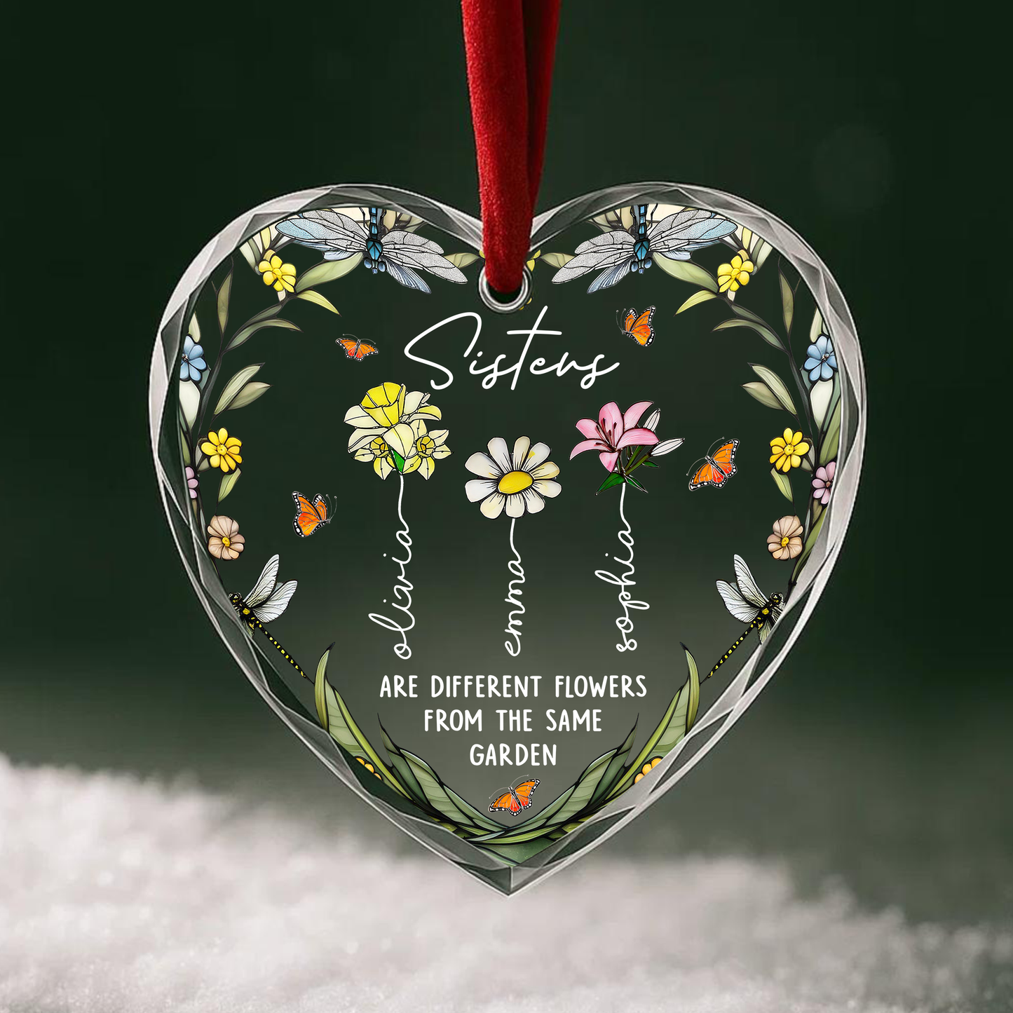 Sisters Are Different Flowers from the Same Garden Floral Ornament