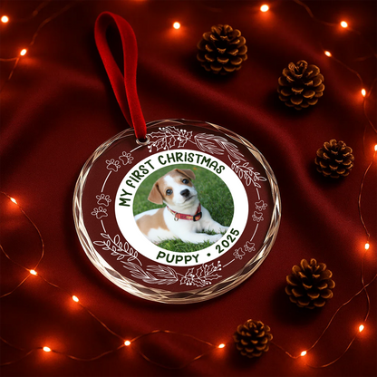 My First Christmas Puppy Photo Custom Glass Ornament
