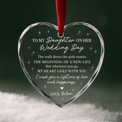 To My Daughter on Her Wedding Day Message from Mom Custom Glass Ornament
