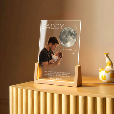 Daddy, My First Hero – A Personalized Moon Phase Photo Lamp for Dad