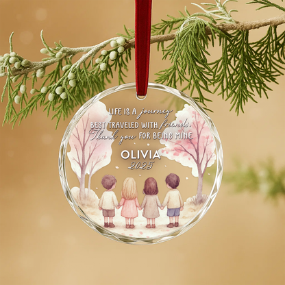 Life Is a Journey Best Traveled with Friends, Watercolor Tree Scene Ornament