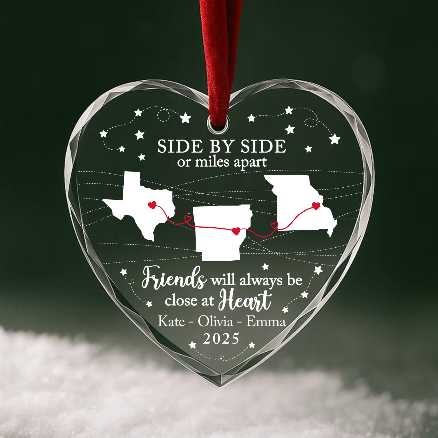 Friends Will Always Be Close at Heart Long Distance Map Ornament