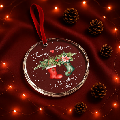 Couple Christmas Ornament with Matching Stockings, Custom Names & Year