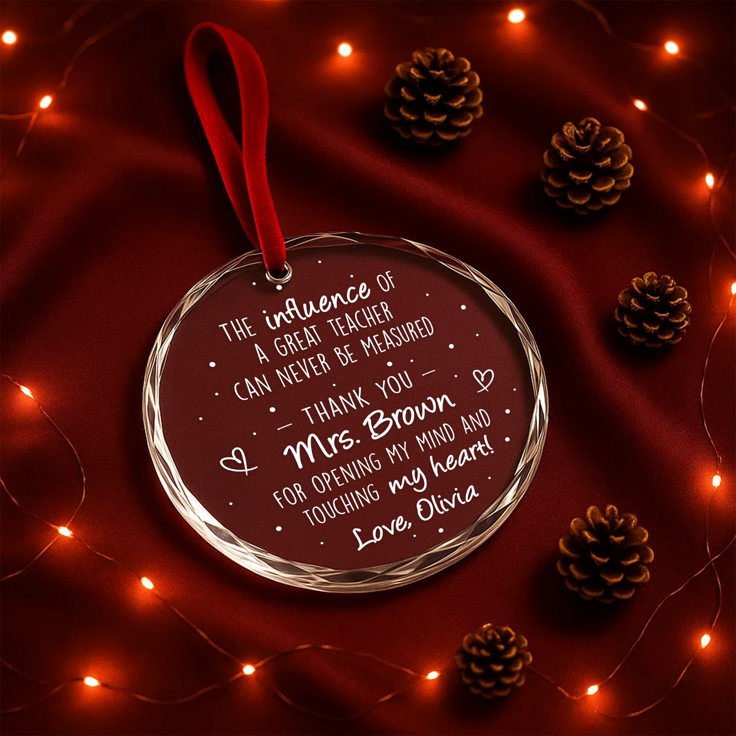 Teacher Appreciation Quote Custom Glass Ornament