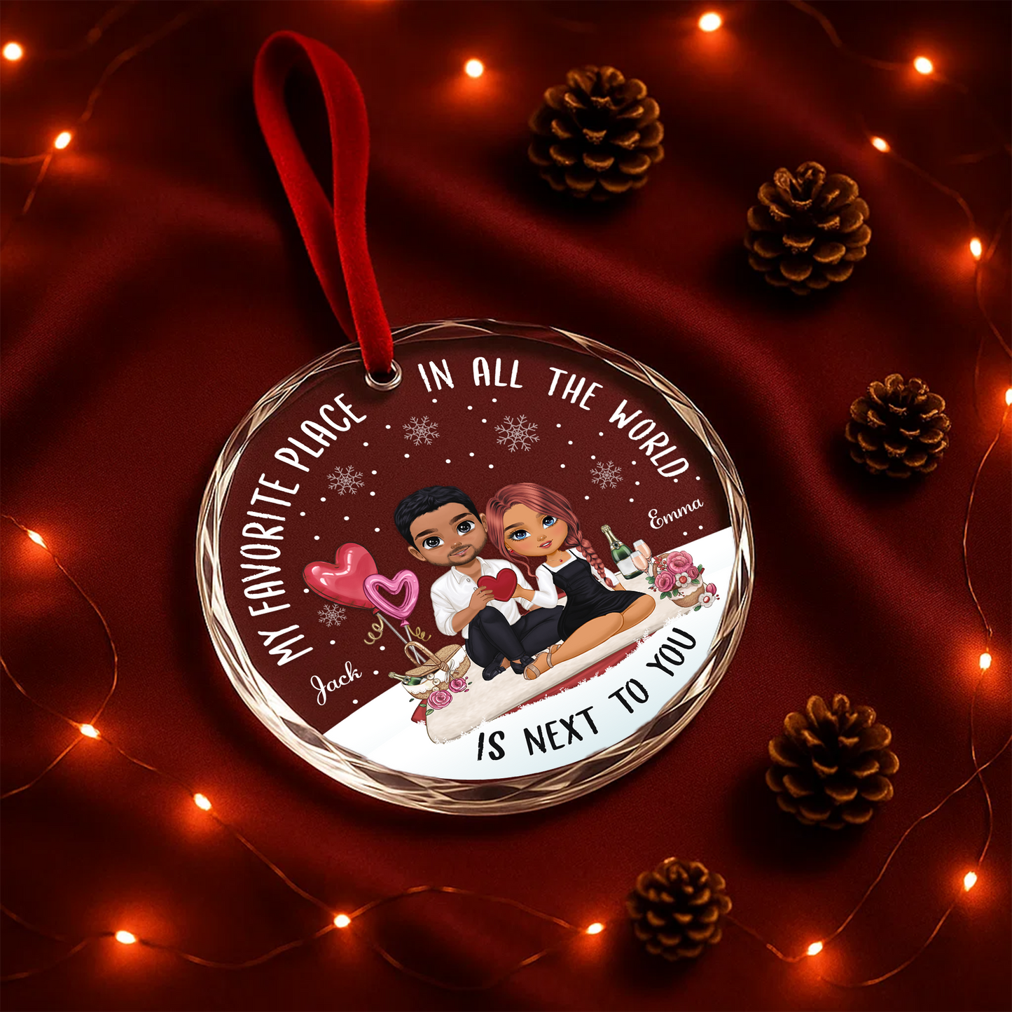 My Favorite Place Is Next to You Couple Custom Glass Ornament