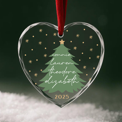 Family Christmas Tree Names Custom Glass Ornament