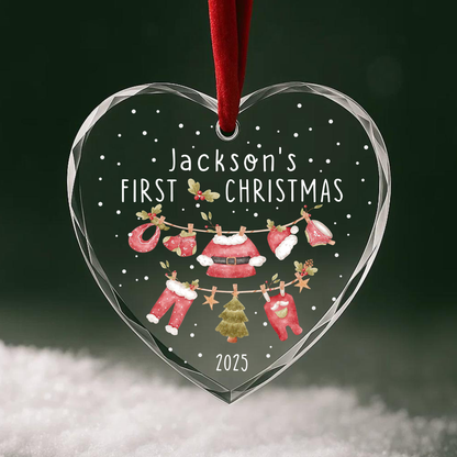 My First Christmas Baby Clothes Garland Custom Glass Ornament