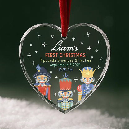 My First Christmas Nutcracker Birth Stats Custom Glass Ornament