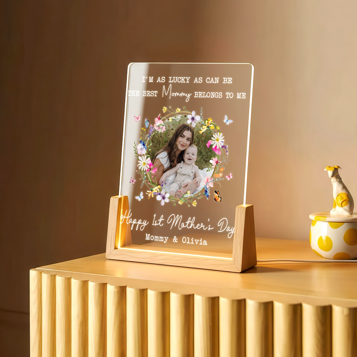 Personalized Mother’s Day LED Photo Plaque – Custom Mommy & Baby Gift with Name & Message