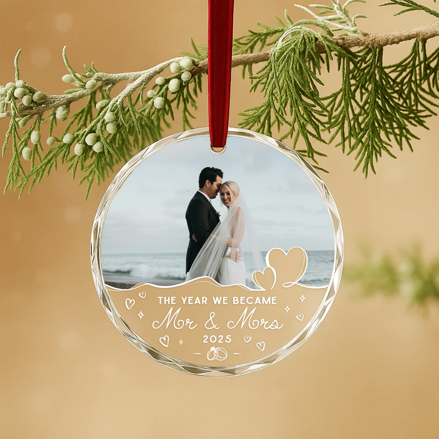 The Year We Became Mr Mrs, Custom Glass Ornament With Couple Photo