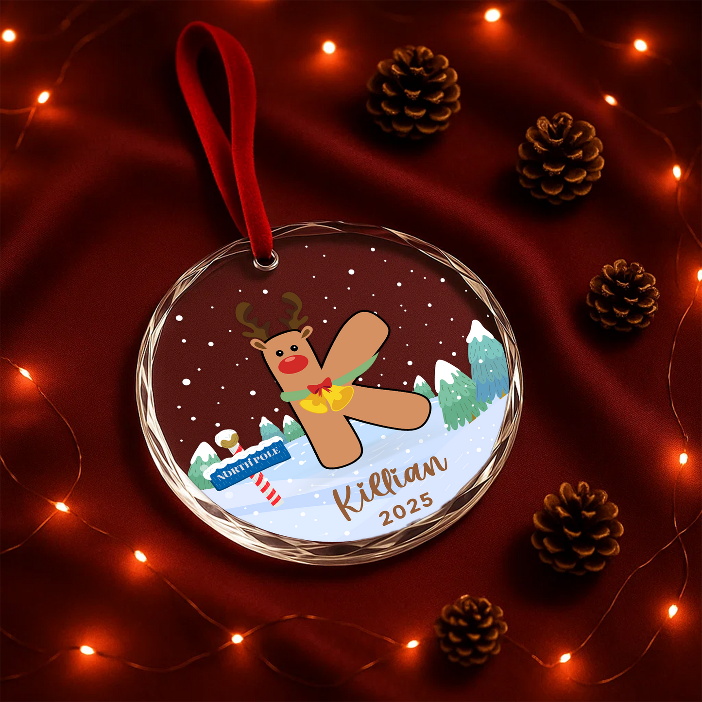 Monogram Letter Name Reindeer Custom Glass Ornament