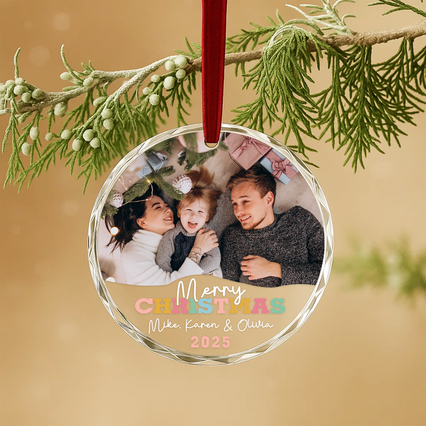 Merry Christmas Family Ornament, Custom Photo Ornament