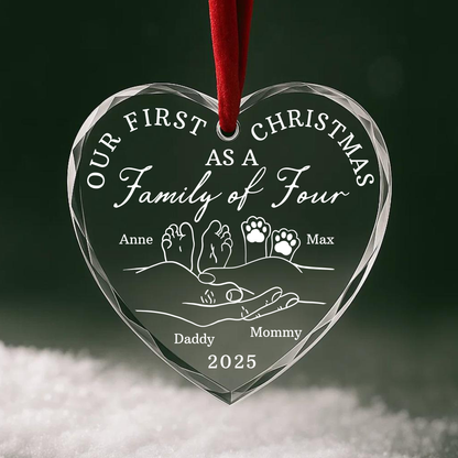 Our First Christmas as a Family of Four Custom Glass Ornament