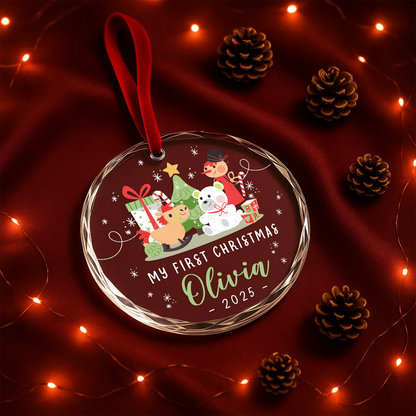 My First Christmas Toys and Tree Custom Glass Ornament