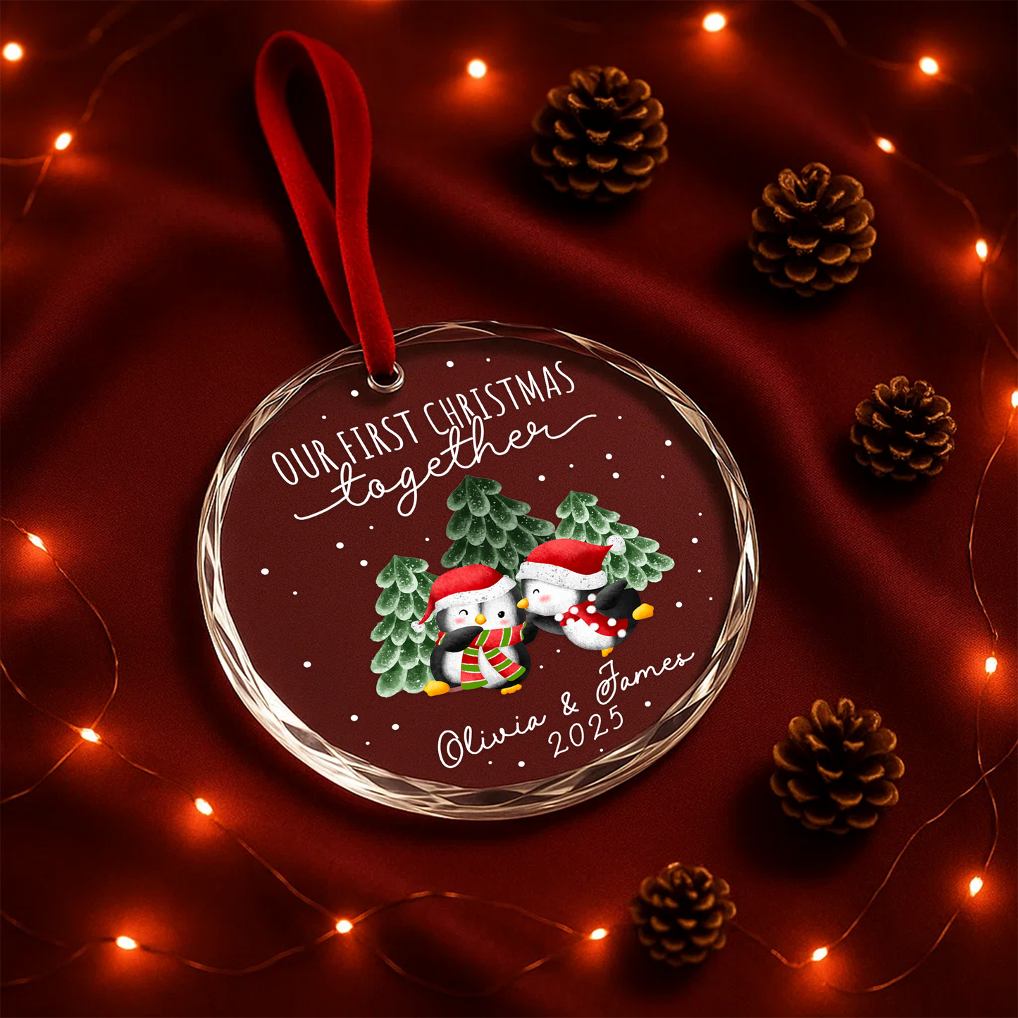 Our First Christmas Together, Penguin Couple Ornament, Personalized Couple Gift